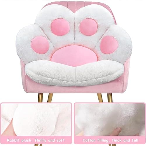 DOBUONO Cat Paw Cushion Cute Chair Cushion Kawaii Seat Cushion 28"x 24"Gaming Chair Cushion Kitty Plush Lazy Sofa Pillow for Girl Soft Chair Pillow, Kawaii Accessories Stuff Room Decor (White) thumbnail 4
