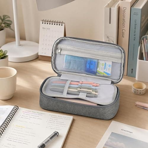 Large Capacity Pencil Case, Big Pencil Pouch with Durable Zipper,Extra Big Pencil Bag Organizer,Cute Pencil Case Aesthetic Pen Pouch Bag for Office Art (Grey) thumbnail 2