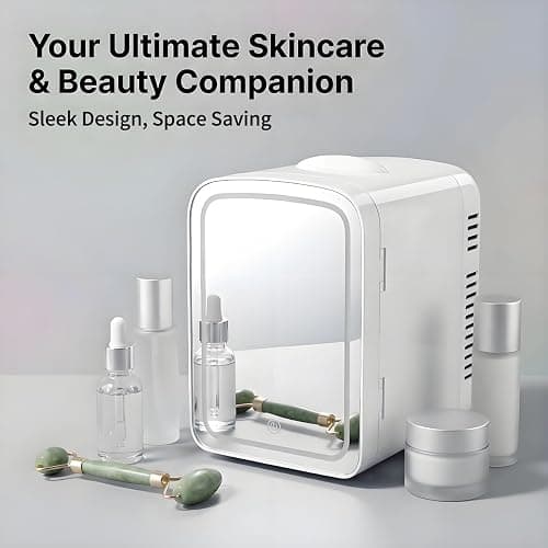 Lispin Skincare Fridge With Dimmable LED Light Mirror, 4L Makeup Mini Fridge for Bedroom, Car, Office & Dorm, Portable Small Refrigerator for Cosmetics, Skin Care and Food thumbnail 3