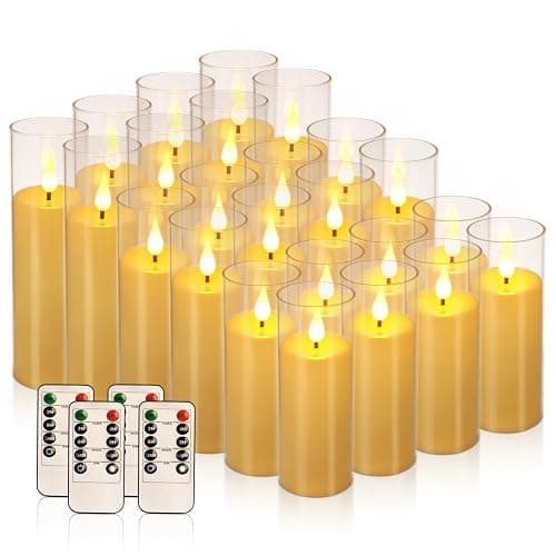 CAKETYCG 24-Pack LED Flameless Candles(14/16/18cm) with 4 Timers Remote - 3D Flickering Flame, Clear, Perfect Decor for Home & Events. thumbnail 2