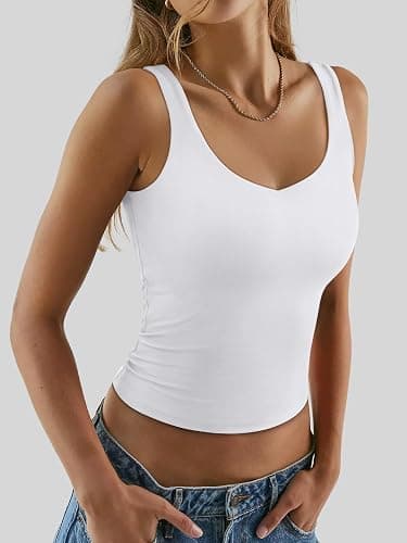 REORIA Tank Tops for Women Double Lined V Neck Summer Sleeveless Casual Basic 2026 Trendy Workout Clothes thumbnail 5