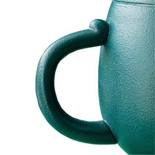 DUANMUL Cat Mug Cute Ceramic Coffee Cup with Infuser and Lid,Filter for Steeping Loose Leaf,kawaii coaster,Novelty Morning Cup Tea Milk Christmas Mug Chinese Handmade Porcelain Teacup(Green） thumbnail 9