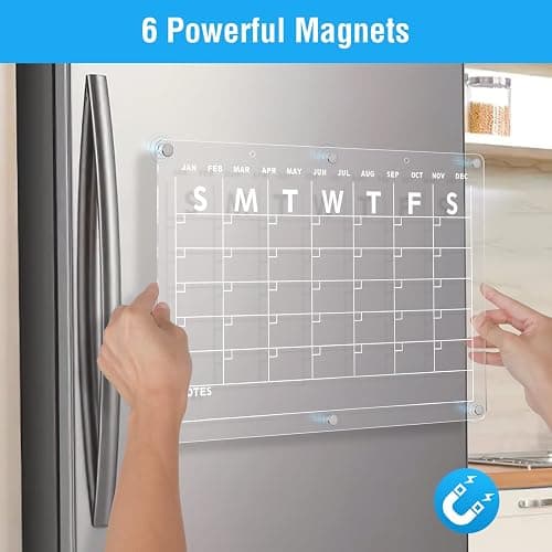 Acrylic Magnetic Dry Erase Board Calendar for Fridge, 16.5"x12" Inch Clear Dry Erase Calendar for Refrigerator, Magnetic Planning Calendars Includes 6 Colors Markers and Magnet Pen Holder thumbnail 4