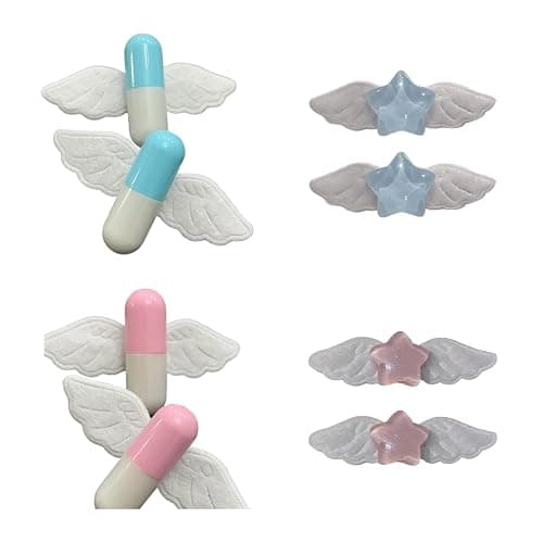 NUEAYMS 2pcs Cute Small Hair Clip Sweet Lovely Pill Star Wings Hair Barrettes Hairpins Styling Hair Accessory Party Gifts Wings Hair Clip, 2 hearts-Blue thumbnail 2