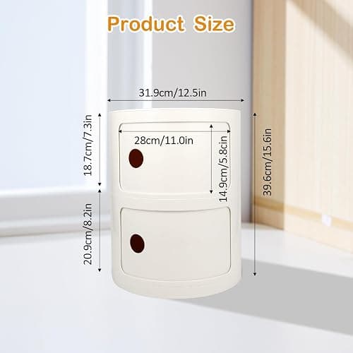 FZANVAN 2-Tier Round Bedside Table, Narrow Storage Cabinet, Small Stylish Storage Cabinet, no Installation Required, Suitable for Living Room and Bedroom, Small Space thumbnail 3