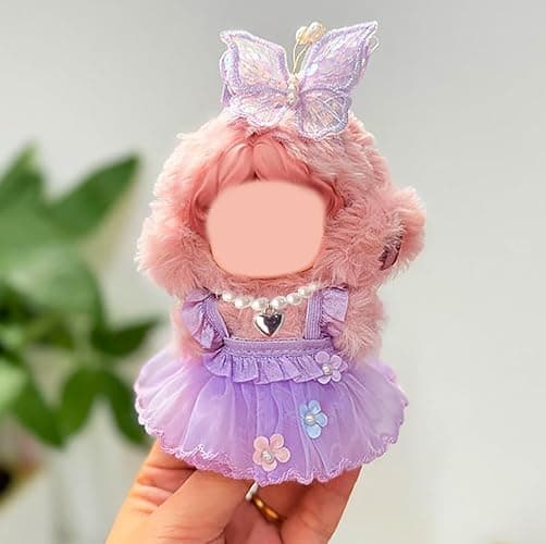 15cm 17cm Doll Clothes Set for Lububu, Purple Princess Dress Summer Outfit with Tulle Skirt, Hairpin & Pearl Necklace，Cute Clothing and Accessories Designer for 6.7 Inch Girl Dolls Display thumbnail 2