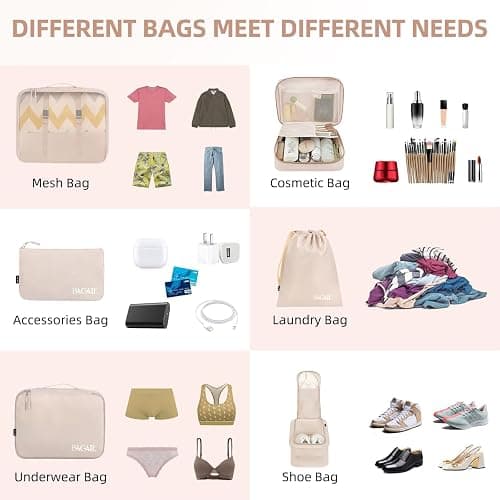 BAGAIL 8 Set Packing Cubes Luggage Packing Organizers for Travel Accessories-Cream thumbnail 4