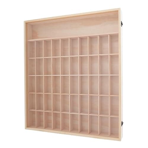 Wooden Wall Mount Display Case, Display Case with 50 Slots & One Shelf for Minifigures Action Figures, Display Cabinet Rack Holder Shadow Box with Acrylic Door Shot Glass Storage Case thumbnail 7