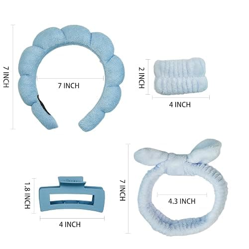 Yaqulen 7 Pcs Spa Set, Facial Headband and Wristband Set, Skincare Accessories, College Style Girl Gift, Hair Accessories for Women and Girls (Blue) thumbnail 2