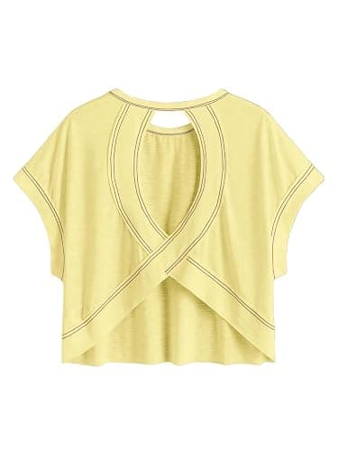 SOLY HUX Women Open Back Tops Workout Backless Tee Casual Athletic Shirts Short Sleeve Oversized Gym T Shirt - Image 1