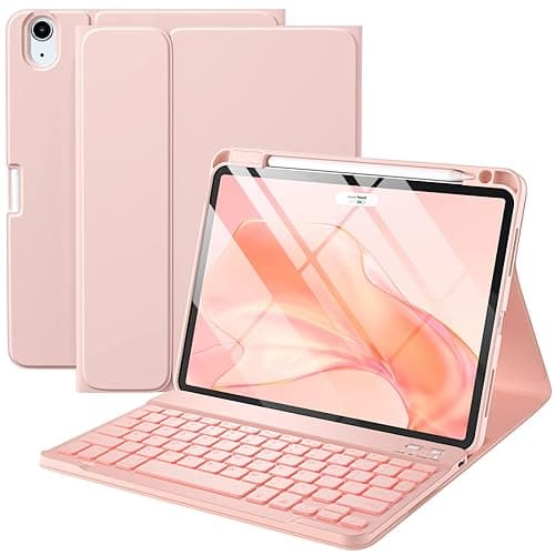 Harvopu Compatible for iPad Air 11-inch/Air 5th 4th Generation Case with Keyboard - Backlit Detachable, Folio Cover with Pencil Holder for iPad Air 11 Inch M3/M2 (2025/2024), Air 5/ Air 4 (Pink) - Pink