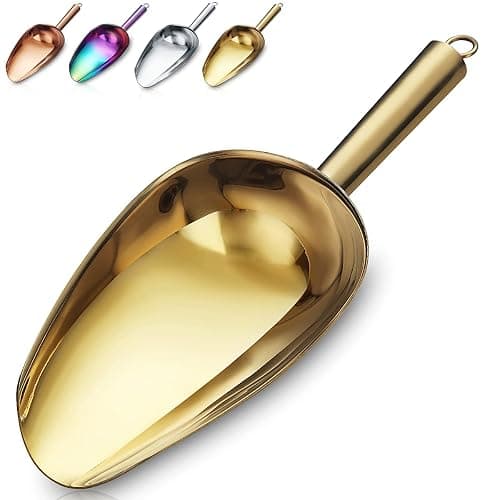 Gold Ice Scoop, Fashion Ice Cream Scoop, Premium Stainless Steel Cookie Scoop, Dog Food Scoop, Sturdy Flour Scoop, Utility Candy Scoop, Dishwasher Safe (8oz/9 Inch) - Image 1