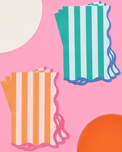 xo, Fetti Italian Summer Wavy Floral Stripe Napkins - 3-ply, 24 pcs | Bachelorette Party Decorations, Last Toast Coast, Birthday Party Supplies, Flower Baby Shower, Stripe Wavy Cocktail Decor thumbnail 6