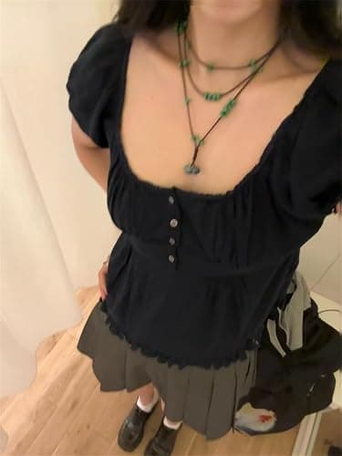 Alyweatry Women Y2k Coquette Shirt Cute Short Sleeve Vintage Fairy Grunge Aesthetic Ruffle Crop Top 90s Preppy Clothes thumbnail 4