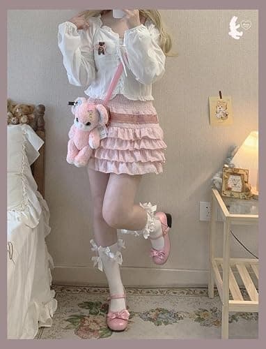 OATSBAS Elastic Waist Lolita Cake Mini Skirts for Women Girls High Waist Pleated Skirt Y2K Layered Skirt thumbnail 3