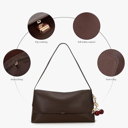 CATSEA Shoulder Bag for Women Vintage Medium Cherry Shoulder Hobo Bag Pu Leather Shoulder Bag Classic Handbag Hobo Tote thumbnail 4
