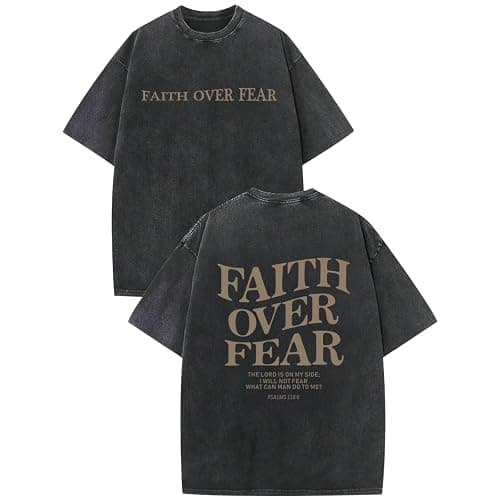 Weetiotio Christian Faith Over Fear Shirt for Men Jesus Religious Shirts Oversized Graphic Tees Acid Wash God T-Shirt - Image 1