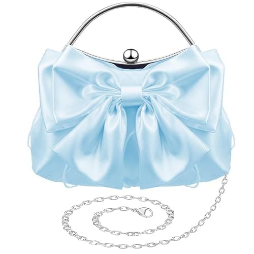 Dansydaisy Coquette Clutch Purse for Women Pleated Satin Bow Purse Evening Bag with Chain Crossbody for Wedding Party Prom - Image 1