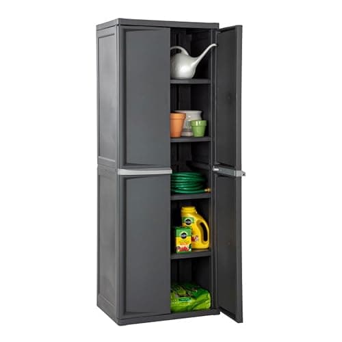 Sterilite 4 Shelf Cabinet, Lockable Utility Storage, Gray | Adjustable Shelves - Plastic Shelving Unit for Organizing Garage, Pantry, Basement, Laundry Room or Mudroom thumbnail 8