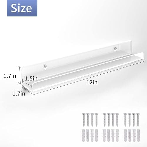 Laurensory Vinyl Record Shelf Wall Mount, 12 inch Clear Acrylic Album Record Holder Display, Floating Shelves for Wall, Magazine Shelf, Kids Bookshelf, Suitable for Bedroom, Living Room, etc.—6 Pack thumbnail 3