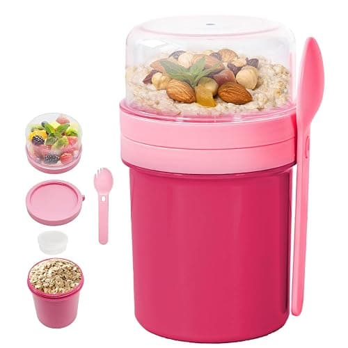 Botsparty 27oz Reusable Yogurt Parfait & Overnight Oats Cups – 100% Leakproof with Lid & Spoon for Meal Prep, Breakfast, Office & Gym (Pink) - Image 1