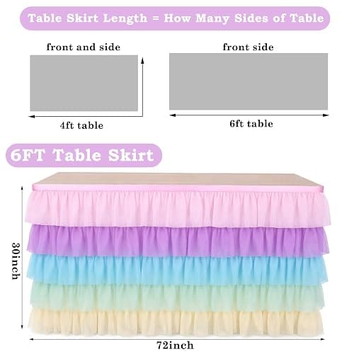 Tioncy 6 Ft X 30 in Pastel Ruffled Teacher Desk Skirt | Tulle Table Skirt, Rectangle, for Back to School First Day of School Classroom Office and Boho Birthday Party Decoration thumbnail 2