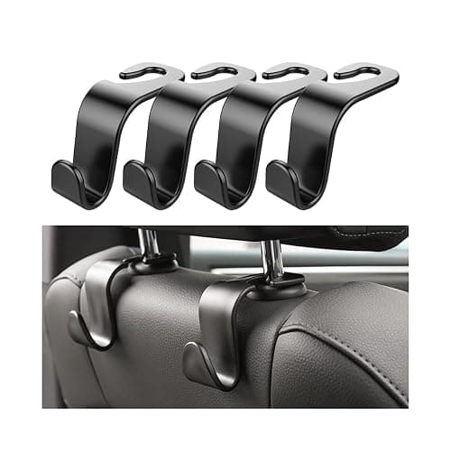 Car Back Seat Headrest Hooks, 4 Pack Black Stylish Back Seat Hanger for Car Handbag Clothes Coats Grocery Bags, Car Interior Accessories (Black2) thumbnail 8