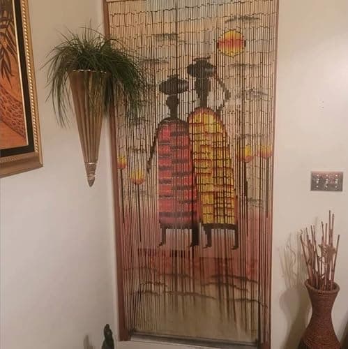 Beaded String African Village Beaded Curtain-90 Strands Door Beads-Hanging Doorway Curtain-35.5" W x 80" H-Hand Made-Hand Painted (Village) - Village thumbnail 4