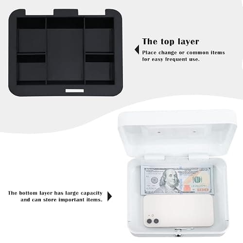 xydled Locking Steel Medium Cash Box with Removable Coin Tray and Key Lock,7.87"x 6.30"x 3.54",White thumbnail 6
