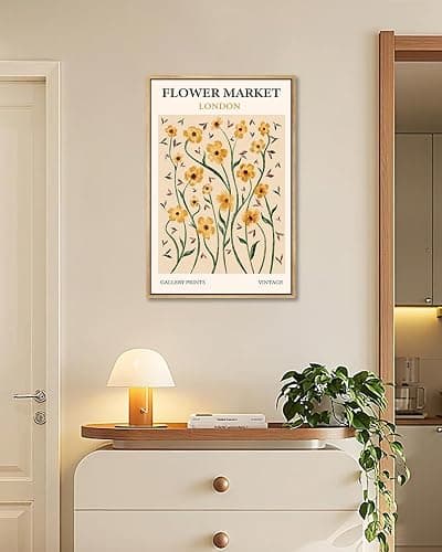 Gufro Flower Market Framed Wall Art,Boho Yellow Flower Canvas Art Painting,Abstract Botanical Boho Floral Aesthetic Painting Decor for Dorm Living Room Bedroom 16x24in thumbnail 3