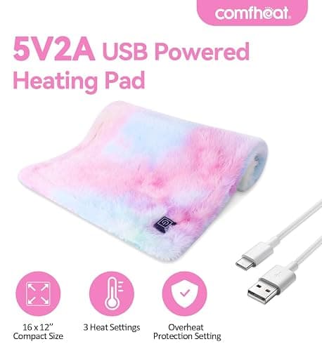 Comfheat USB Heating Pad, 5V Heated Travel Pads, 3 Heat Settings & Auto Shut Off, Hot Therapy for Pain Relief Abdomen Cramps (16"x 12") (Non-Chargeable) Colorful - Colorful thumbnail 5