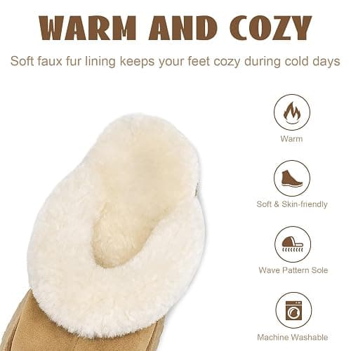 OOW Fuzzy Platform Slippers for Women - Women's Casual Winter House Slippers - Brown, Faux Fur & Shearling Blend - Women's Size thumbnail 2