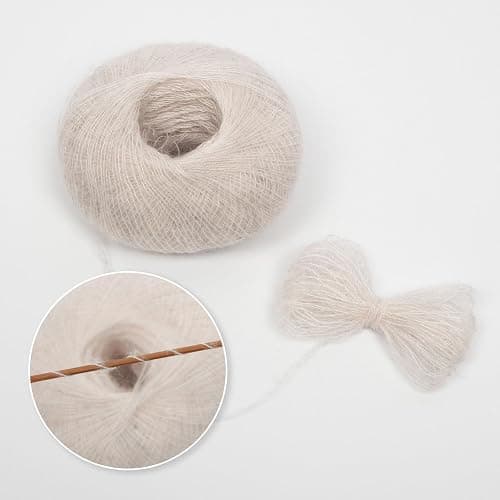 NICEEC 2 Skeins Soft Mohair Yarn, Fluffy & Fuzzy, Luxurious & Thin, Slik Wool Blend Yarn for Crochet & Knitting, Total 0.71oz×2, 328yds×2 - Beige thumbnail 2