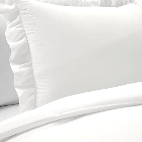 Lush Decor Reyna Ruffle Comforter Set - 2 Piece Twin Size Ruffle Comforter Set - Elegance for Dorm Room - Twin XL, Pure White thumbnail 8