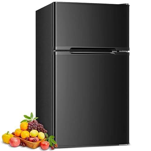 COWSAR 3.2 Cu.Ft Fridge with Freezer, Double Door Compact Fridge for Bedroom, Adjustable Thermostat, Energy-efficient Low Noise Small Refrigerator For Dorm, Office, Bar, RV, Bedroom,Commercial - Image 1