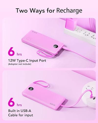 VRURC Portable Charger 10000mAh, Travel Essentials Battery Pack, 5 Output 2 Input Power Bank, Built-in Micro & USB C Cables Phone Charger for iPhone 17 Pro 17 16 15 14 13,Android-Purple(1 Pack) thumbnail 6
