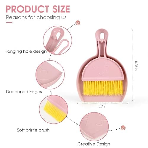 Shaloxar Small Broom and Dustpan Set,mini Compact Portable, for Home, Sofas, Kitchen countertops, Storage Shelves, Office desks, bathrooms, and pet Areas (Pink) thumbnail 3