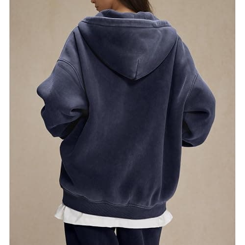 Talakeno Womens Double Zip Up Hoodies Oversized Heavyweight Fleece Sweatshirt Acid Wash Hoodie Vintage Distress Cotton Jacket thumbnail 5