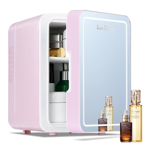 Iceblue 4L Dimmable LED Light Mirror Mini Fridge for Skincare, Skincare Fridge with thermoelectric Cooling Function for Cosmetics and Skincare, AC & DC Mini Refrigerator- Baby Pink - Image 1