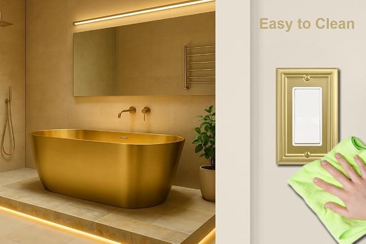 OKAWYC Single Decorator Light Switch Cover Adler Metal Wall Plate, 4-Pack Brushed Brass 1 Gang Single Rocker, for Receptacle Dimmer Switch GFCI Outlet Decorative Wallplate, Durable thumbnail 6