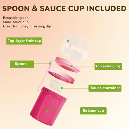 Botsparty 27oz Reusable Yogurt Parfait & Overnight Oats Cups – 100% Leakproof with Lid & Spoon for Meal Prep, Breakfast, Office & Gym (Pink) thumbnail 5