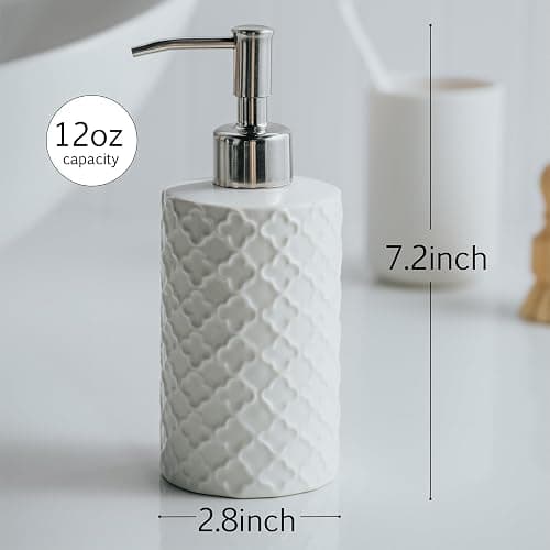 Ceramic Soap Dispenser with Pump, Hand and Liquid Soap Dispenser Rust Proof, for Bathroom and Kitchen, White thumbnail 3