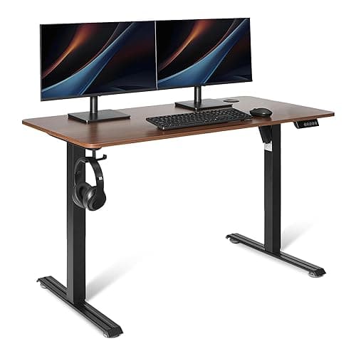 Amazon Basics Electric Standing Desk, Height Adjustable Home Office Desk, Black/Walnut Effect - Image 1