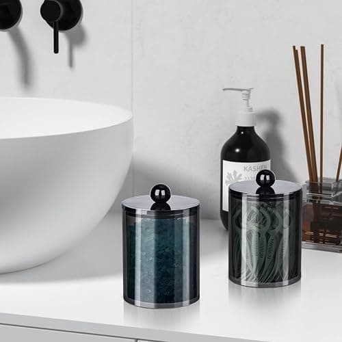 XIPENGKEJI 2 Pack Qtip Holder,Canister Apothecary Jar Set, Bathroom Jars with Lids Set for Cotton Swabs, Balls, Pads, Floss Picks,10oz-12oz Plastic Canisters Restroom Bedroom Vanity Organizer(Black) thumbnail 6