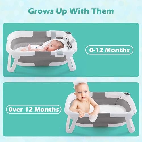 nordmiex Foldable Baby Bathtub for Infants to Toddler,Portable Travel Multifunctional with Drain Hole,Collapsible Newborn 0-36 Month (Gray White+Baby Bath Cushion+Waterproof Ear Cap) thumbnail 3