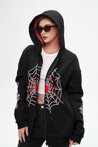 Hesaco Spider Graphic Hoodies Y2k Zip Up Hoodie Men Women Oversized Sweatshirts Y2k Jacket Streetwear Vintage Tops thumbnail 4