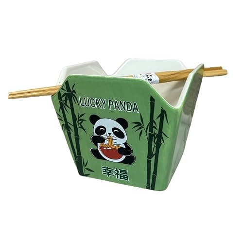 Urban Tokyo Chinese Takeout Box Style Porcelain Bowl With Chopsticks 18 fl oz Square Box Shape Rice Noodles Pasta To Go Box Shaped Bowl Microwave Dishwasher Safe (Hungry Panda) thumbnail 3