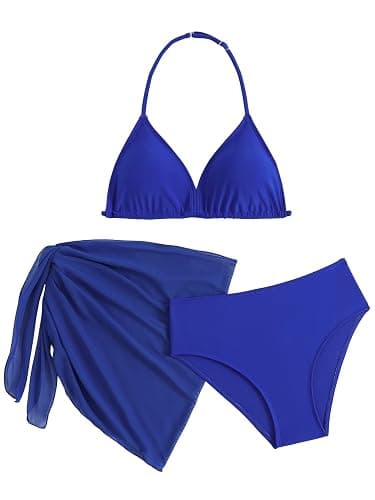 SEGT Girl's 3 Piece Striped Bikini Swimwear Cute Swimsuits Bathing Suit High Waisted with Cover Up Beach Skirt - Image 1