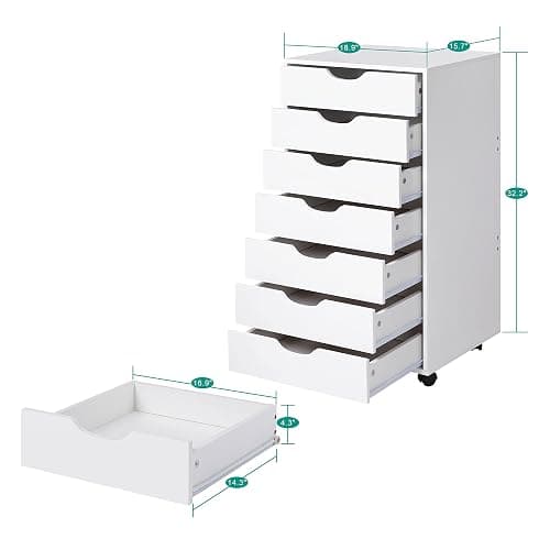 Naomi Home 7 Drawer Office Storage File Cabinet, Under Desk Storage File Cabinets for Home Office, Office Organization Filing Cabinet with Wheels, Printer Stand with Storage, 180 lbs Capacity – White - White - 7 Drawer thumbnail 2