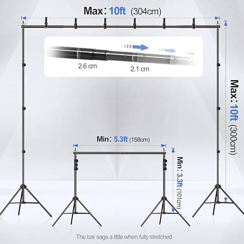 EMART Backdrop Stand 10x10ft(WxH) Photo Studio Adjustable Background Stand Support kit with 2 Crossbars, 8 Clamps, 2 Sandbags and Carry Bag for Parties, Events Decoration, Wedding, Photography thumbnail 2